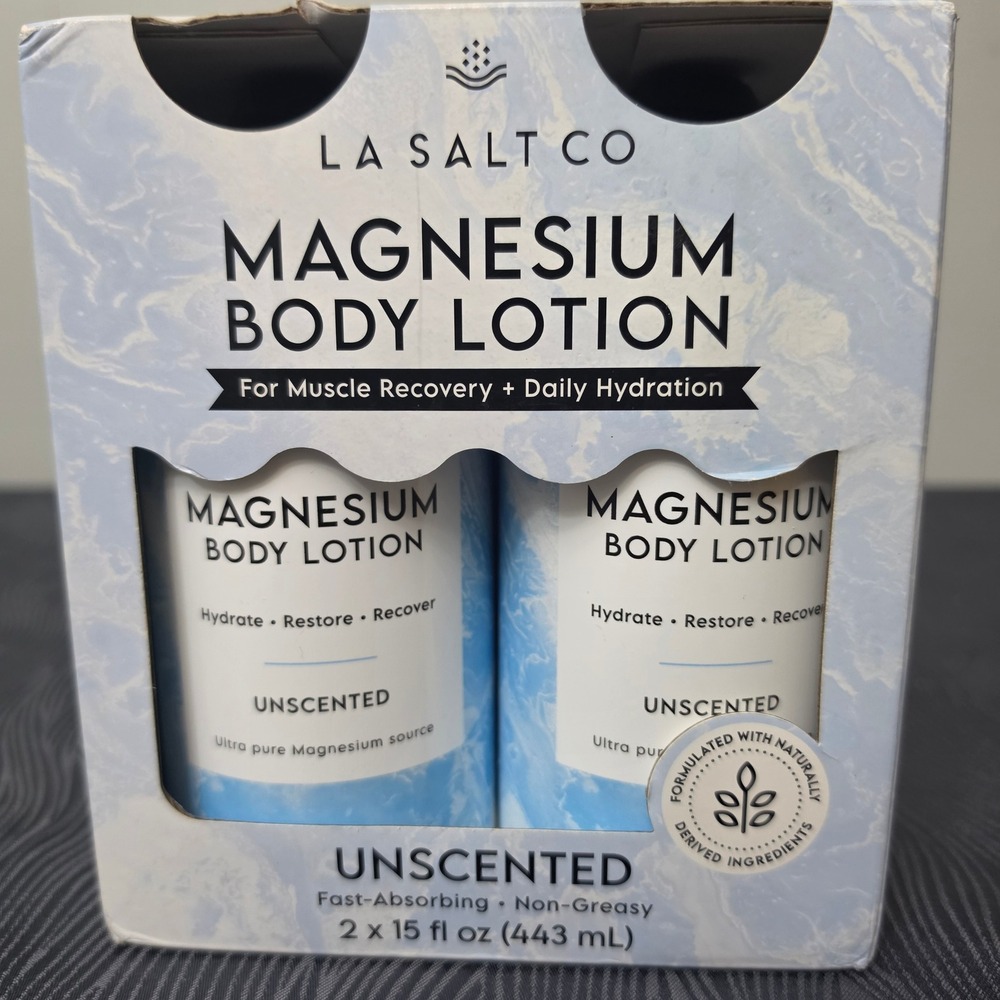 LA SALT CO Magnesium Body Lotion Unisex 2 x 15oz Unscented Recovery Set
